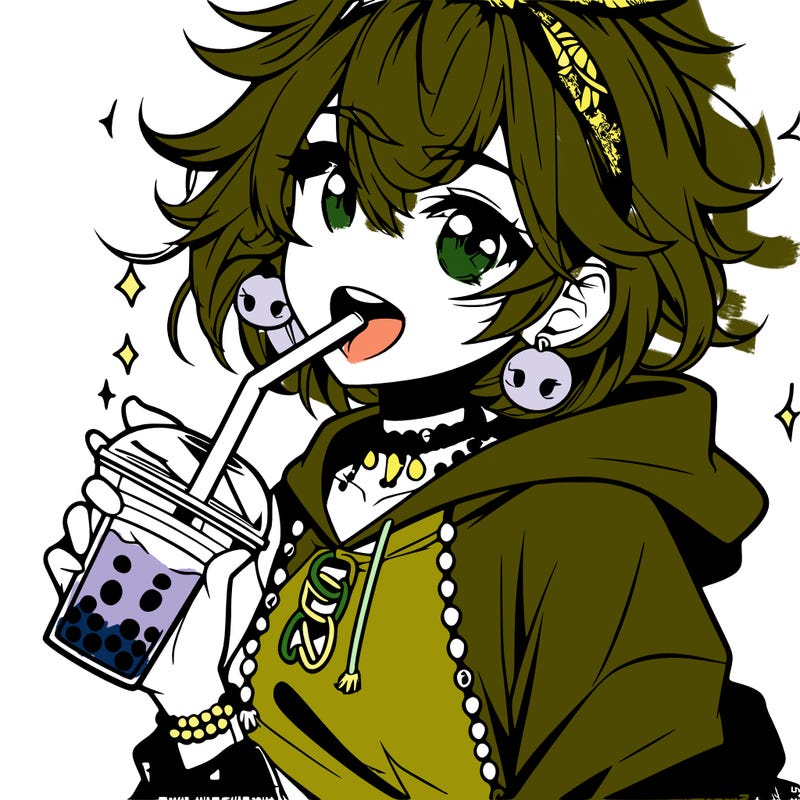 hot baddie anime girl drinking boba and biting the straw