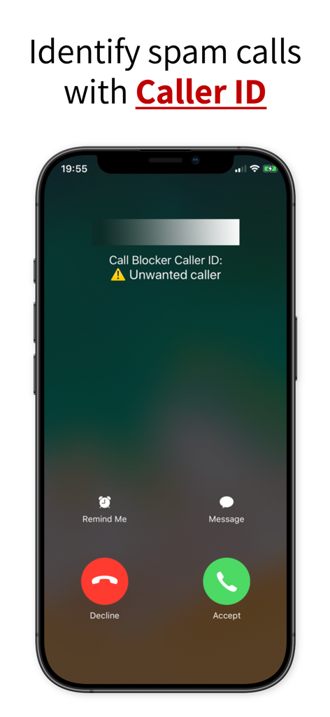 Call Ranger: Mass Call Blocker - An iPhone screen showing Call Ranger identifying an incoming call as an unwanted caller.