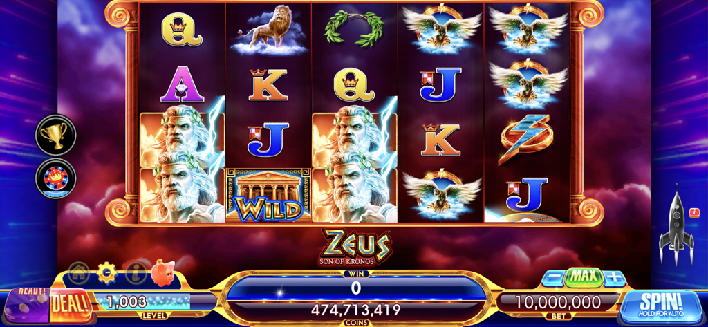 Capture d'écran du jeu de la machine à sous Zeus Son of Kronos dans l'application Hot Shot Casino