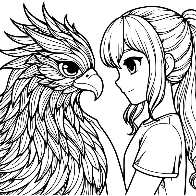 a girl and a realistic phoenix matching