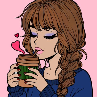 realistic girl drinking coffee