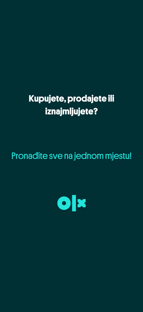 OLX BiH App-Startbildschirm mit bosnischem Text und Firmenlogo