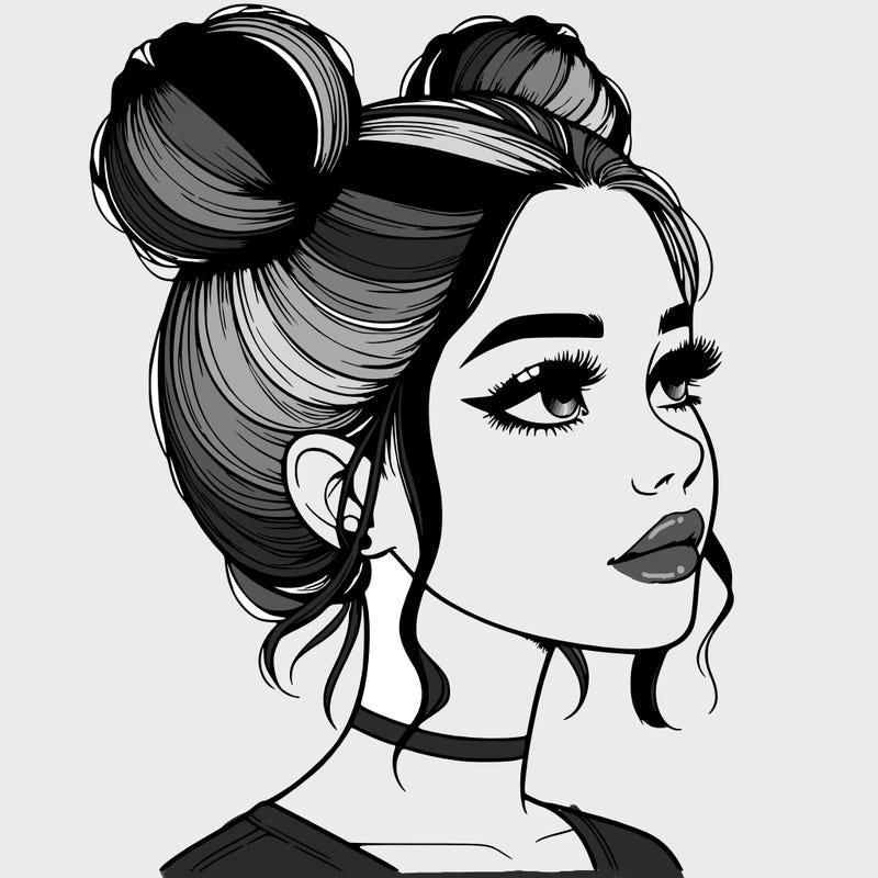 realistic girl with buns on the top of her head