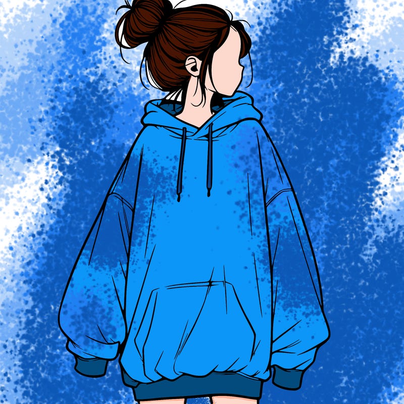 realistic girl with a oversized sweatshirt on and a bun