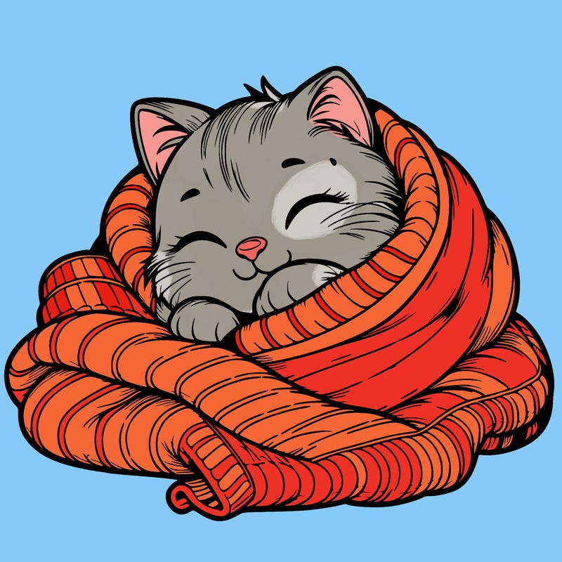 realistic cozy cat in a blanket