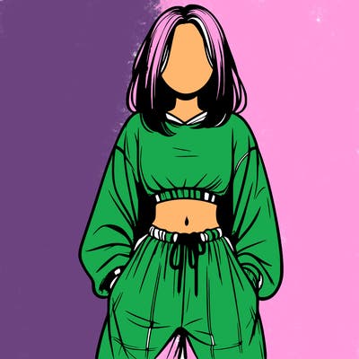 realistic girl faceless with baggy pants and a crop top