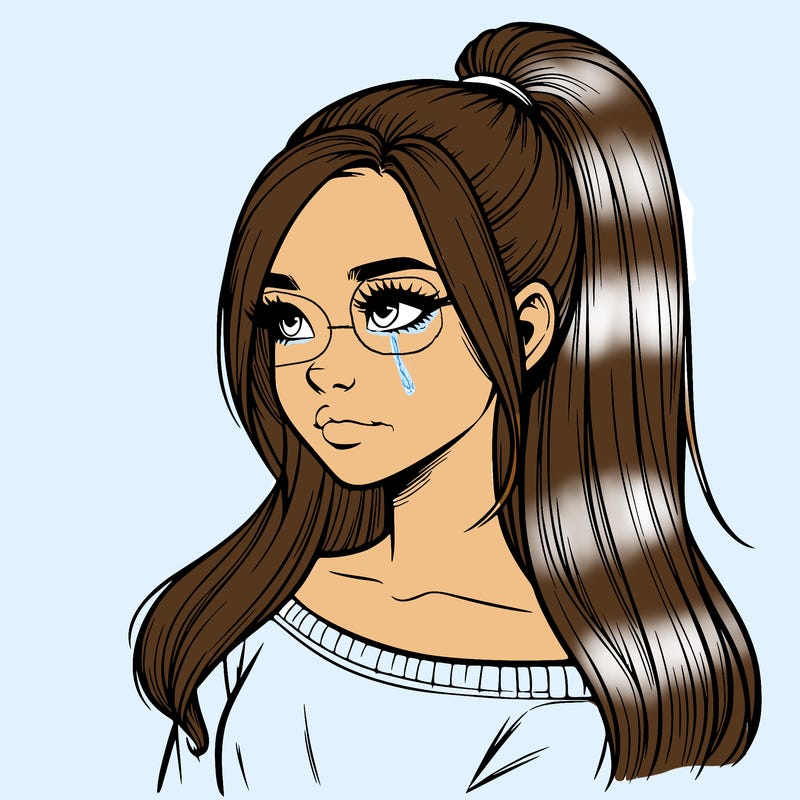 realistic girl with a high ponytail