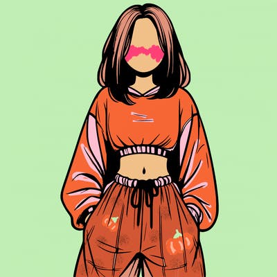 realistic girl faceless with baggy pants and a crop top