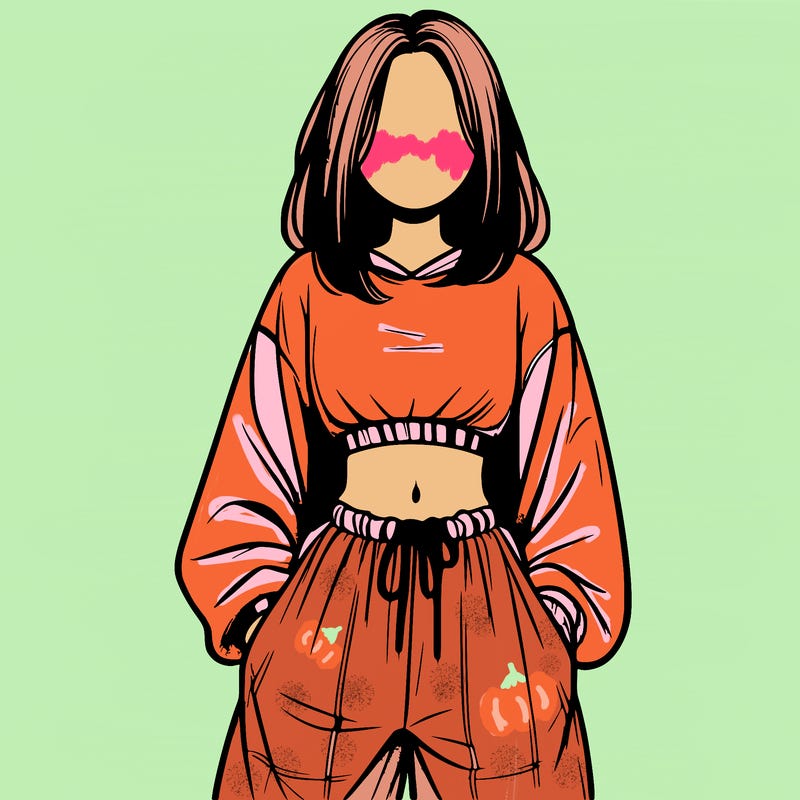 realistic girl faceless with baggy pants and a crop top