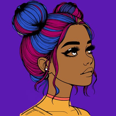 realistic girl with buns on the top of her head