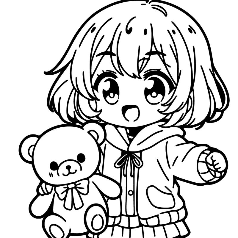 anme kid happy holding bear