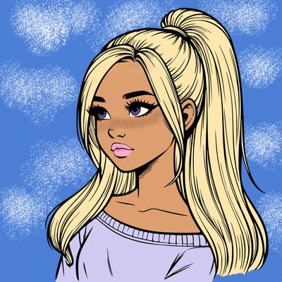 realistic girl with a high ponytail