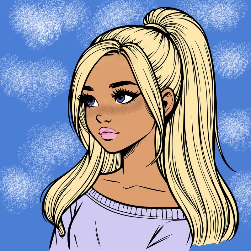 realistic girl with a high ponytail