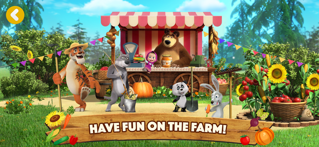 Masha and the Bear: Easy Farm - Masha y sus amigos animales en un puesto de mercado de la granja con frutas y verduras frescas