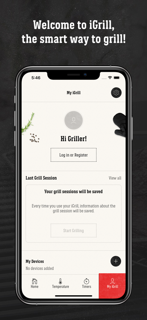 Smartphone mostrando la pantalla de inicio de la app Weber iGrill con el historial de sesiones de parrilla.