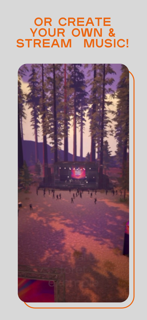 CLVBS - A 3D virtual music festival stage in a forest environment with avatars in the CLVBS app