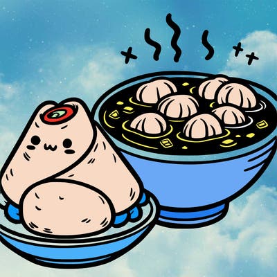 chinese egg roll and wanton soup