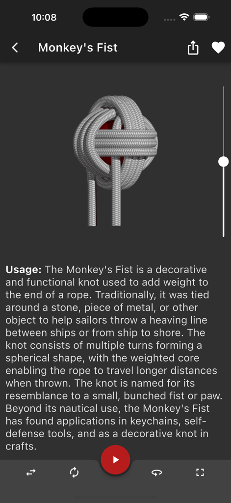 Knots 3D - Rendu 3D détaillé et description d'utilisation d'un nœud poing de singe dans l'application Nœuds 3D