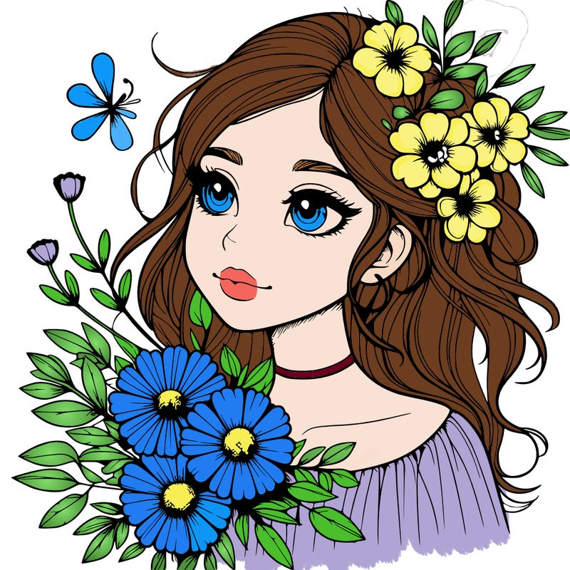 realistic girl with flowers