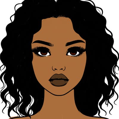 realistic girl with curly hair and lips