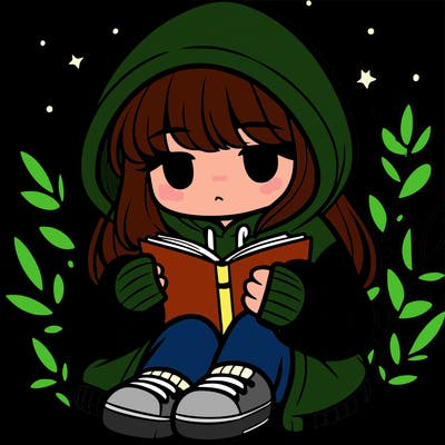 girl in oversized hoodie reading a book