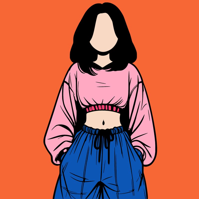 realistic girl faceless with baggy pants and a crop top