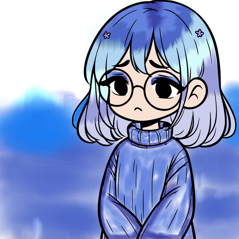sad girl with glasses in a sweater