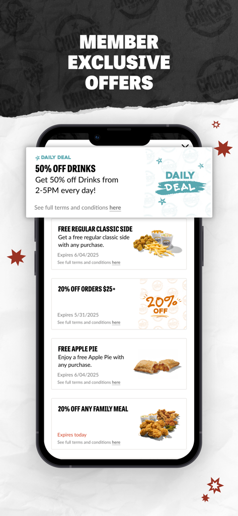 Church's Texas Chicken® - Churchs Texas Chicken app screen showing member exclusive offers and coupons