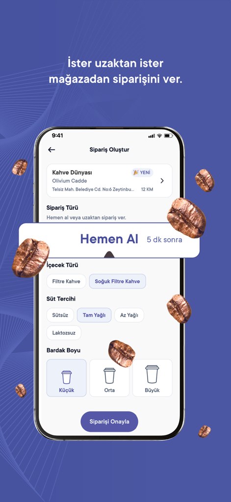 Frink - Kahve Üyeliği - Frink mobile app interface for customizing and placing a remote coffee order