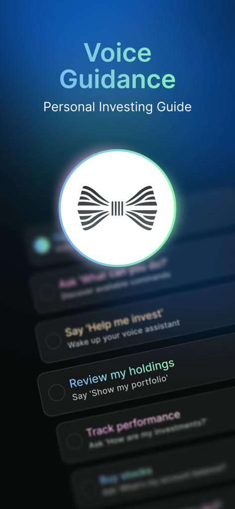 Benson: AI Stock Trading - Benson KI Aktienhandel App-Oberfläche, die Sprachführung und persönliche Anlageassistenten-Funktionen zeigt
