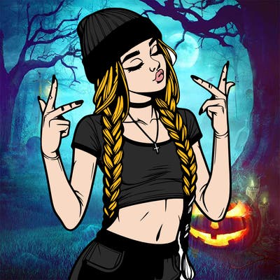 realistic teenage girl with braids and a beanie and crop top doing 🫶🏼