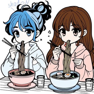 girls eating ramen
