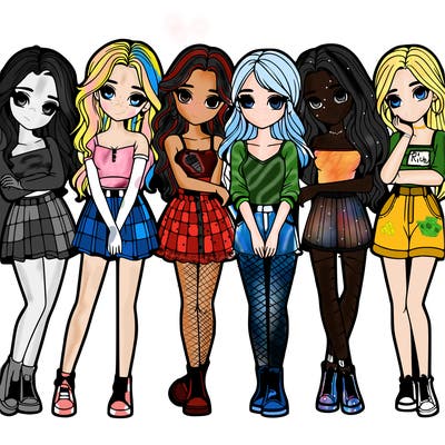 a group of girls realistic