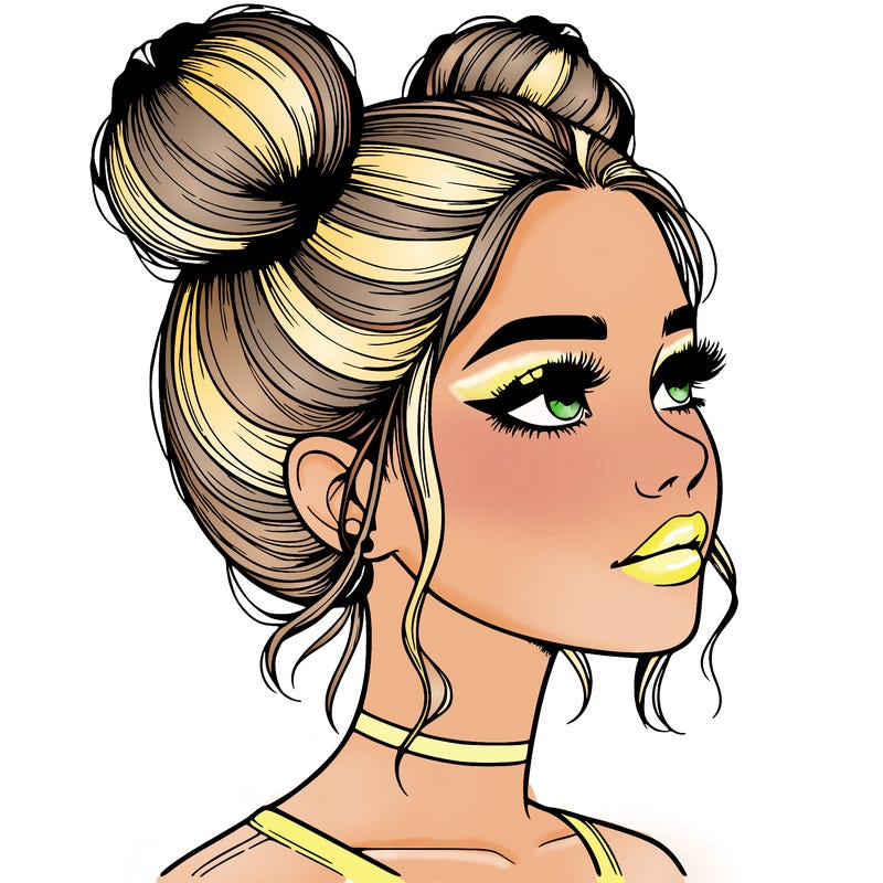 realistic girl with buns on the top of her head