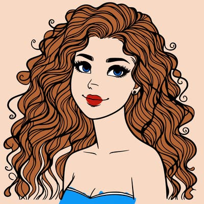 woman with curly  long hair realistic