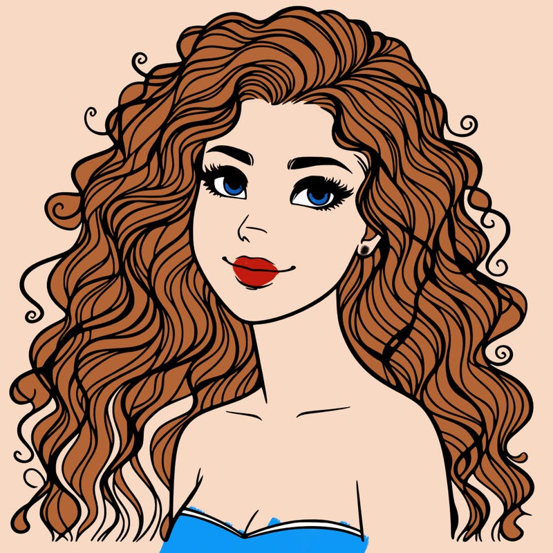 woman with curly  long hair realistic