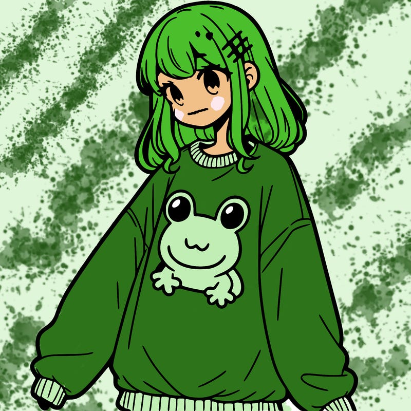 girl wearing frogging sweatshirt
