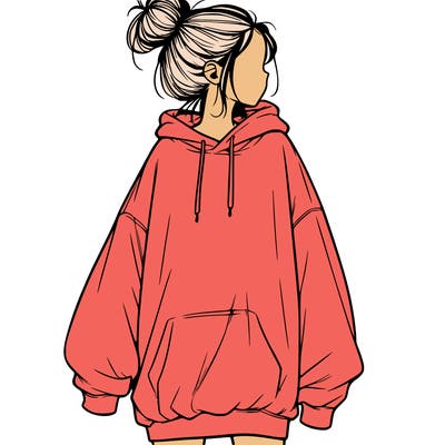 realistic girl with a oversized sweatshirt on and a bun