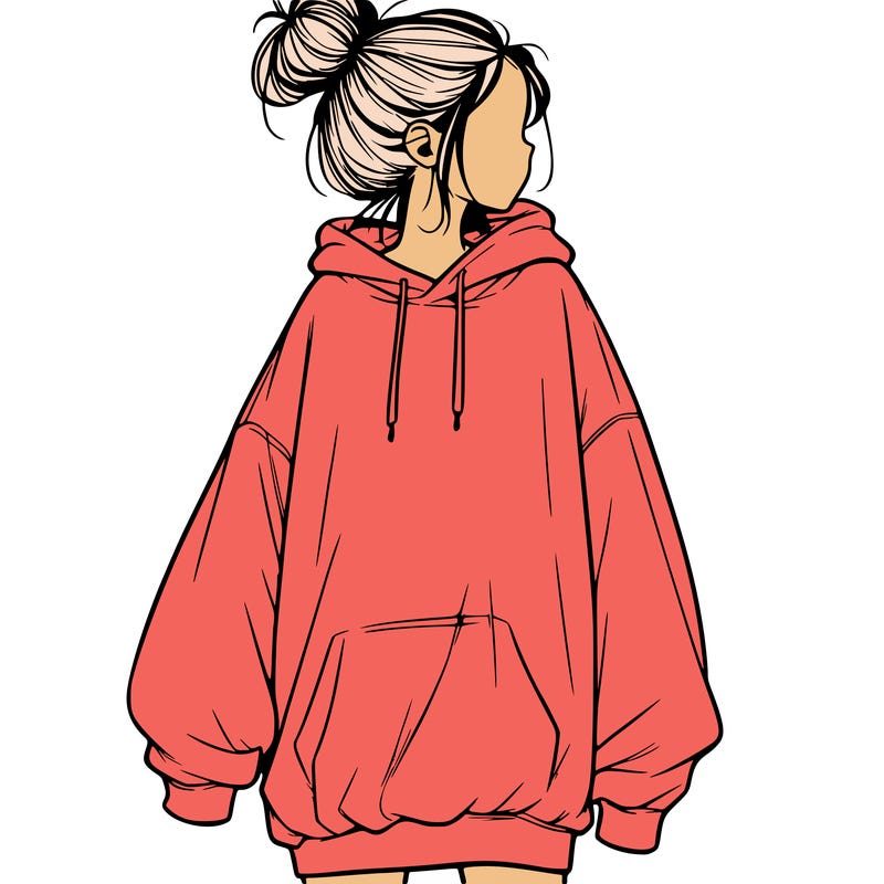realistic girl with a oversized sweatshirt on and a bun
