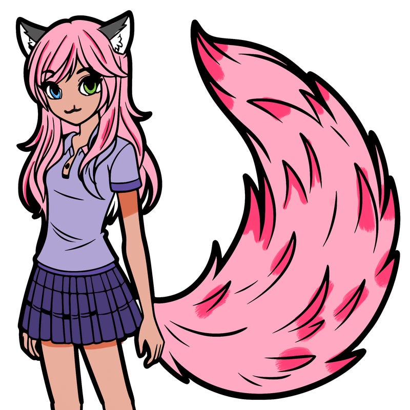 teenage girl with wolf tail