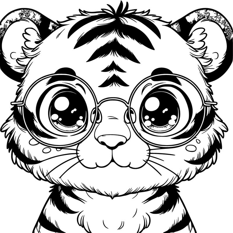 cute grown up realistic tiger with round glasses