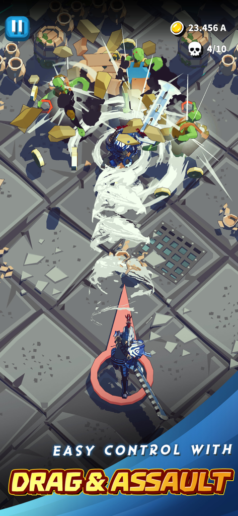 Hero performing an assault action in Dungeon of Gods using one finger controls