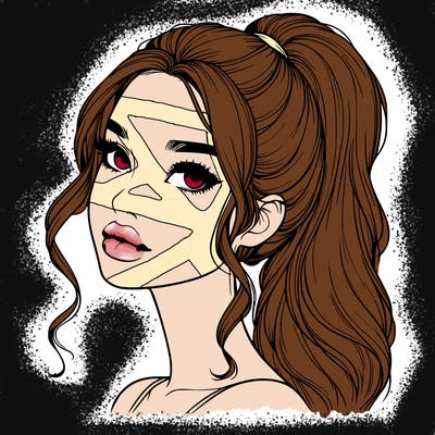 realistic girl with a ponytail on her hair and lips