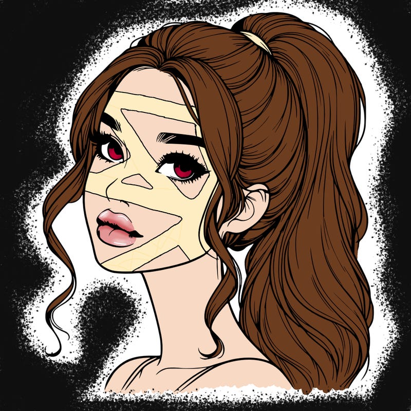 realistic girl with a ponytail on her hair and lips