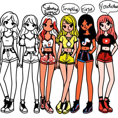 a group of girls wearing crop tops and shorts