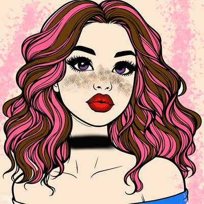 realistic girl with wavy hair and lips