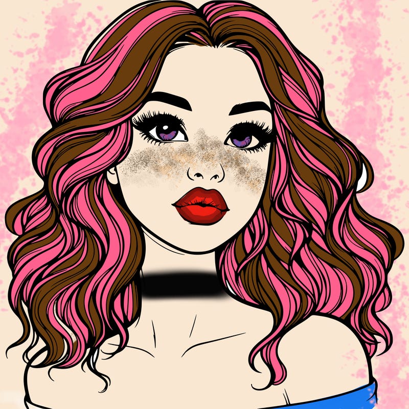 realistic girl with wavy hair and lips