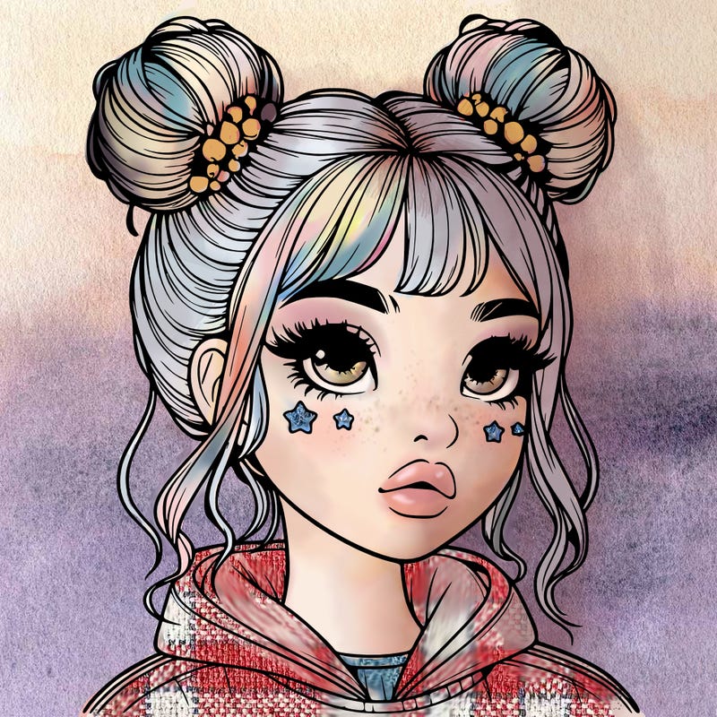 realistic girl with space buns