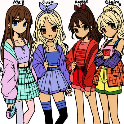 teen manga girls group of 4