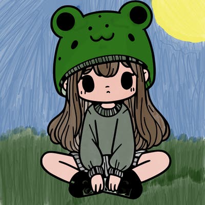 a girl wearing a frog hat and some frog socks